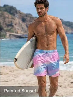 His House Painted Sunset men's swimsuit by the ocean